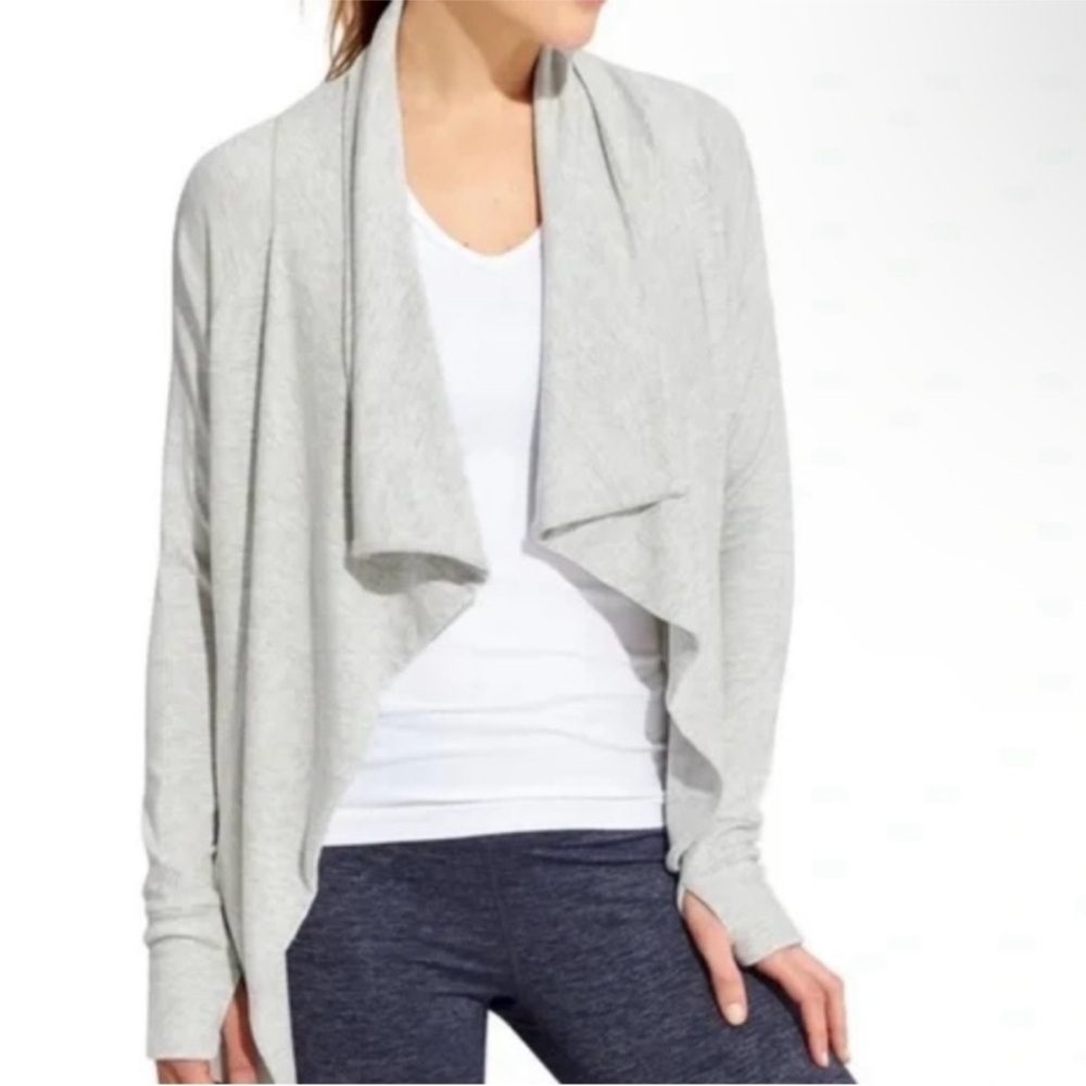 Athleta Light Gray Open-Front Draped Cardigan - Picture 2 of 8